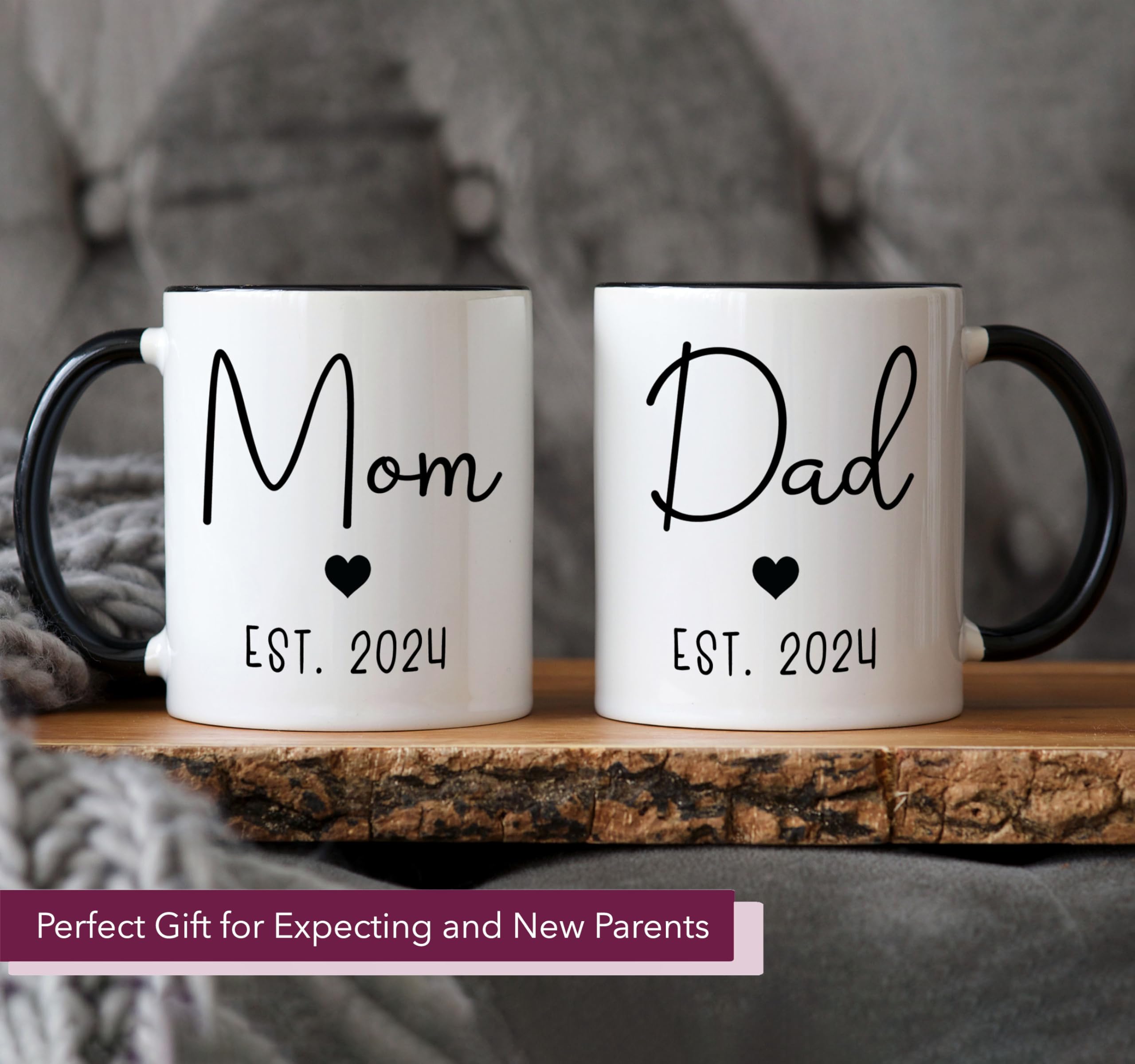 HomeBee Mom Dad Est 2024 Coffee Mug Set, New & Expecting Parents Gift for Couple, Pregnancy Announcement Gender Reveal Gift, Welcome Baby Congratulations Present, Mommy to Be First Time Daddy Cups