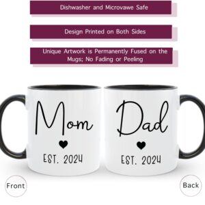 HomeBee Mom Dad Est 2024 Coffee Mug Set, New & Expecting Parents Gift for Couple, Pregnancy Announcement Gender Reveal Gift, Welcome Baby Congratulations Present, Mommy to Be First Time Daddy Cups