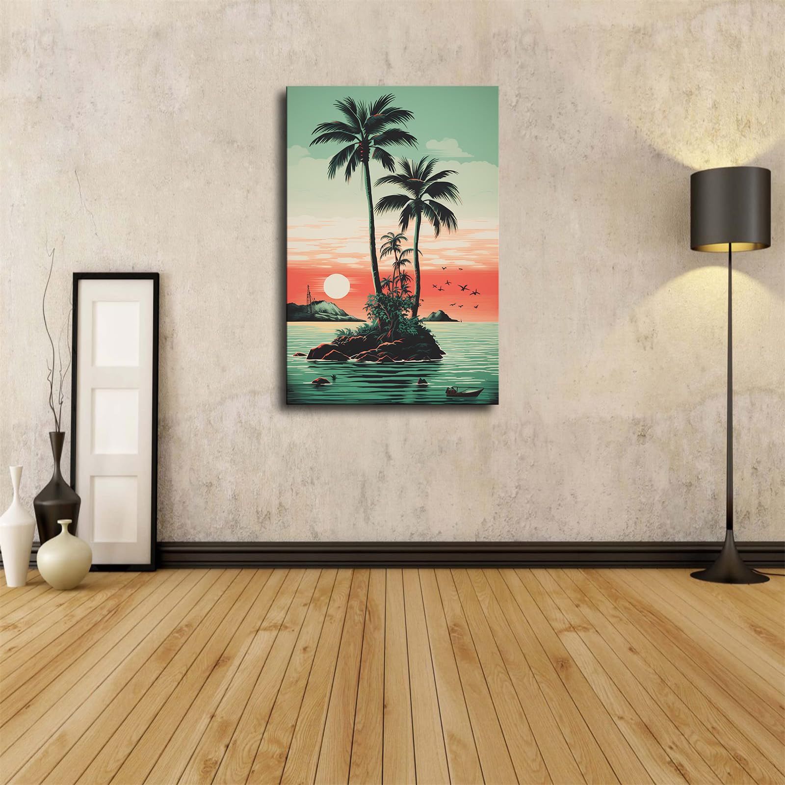 VesFy Palm Tree Island Modern Abstract Style Poster Decorative Painting Holiday Gift HD Picture Modern Aesthetics Mural Canvas Wall Art (Unframed,08×12inch)