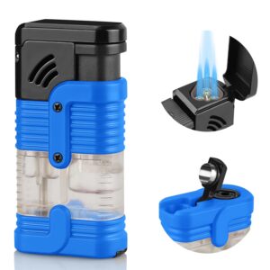 kantion torch lighter triple jet flame butane torch lighters refillable butane gas lighter windproof adjustable 3 flame lighter gift for men and women(blue,without gas)