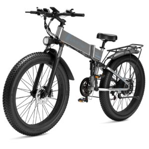 SWIFT PRO Electric Bike Adults 750W with 48V 15AH Removable LG Cell Battery 26 * 4.0 Fat Tire 32MPH Full Suspension Folding Commuting E Bike Mountain Beach Ebike with Professional