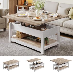 yitahome lift top coffee table, 3 in 1 multi-function coffee tables with storage for living room, farmhouse modern dining table for small reception room/home office,grey wash
