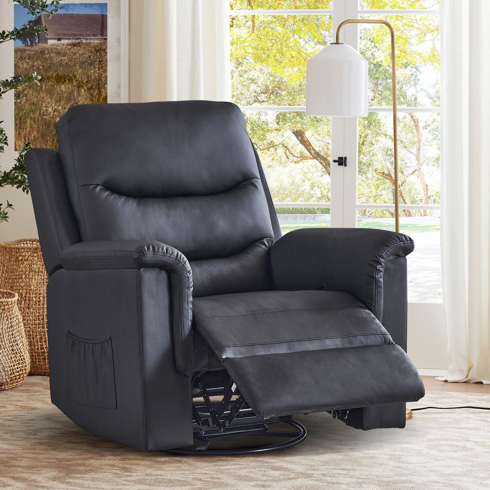 Consofa Swivel Rocker Recliner, Manual Rocker Recliner Chairs for Adults, 360 Degree Swivel Glider Recliner Nursery Rocking Chair with Adjustable Backrest & Footrest for Living Room