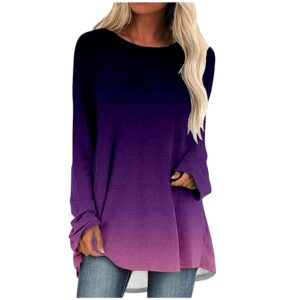 Womens Tunics or Tops to Wear with Leggings Long Sleeve Loose Fit Fall Clothes Crewneck Gradient Comfy Shirts Blouses