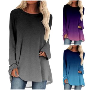 Womens Tunics or Tops to Wear with Leggings Long Sleeve Loose Fit Fall Clothes Crewneck Gradient Comfy Shirts Blouses