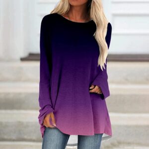 Womens Tunics or Tops to Wear with Leggings Long Sleeve Loose Fit Fall Clothes Crewneck Gradient Comfy Shirts Blouses