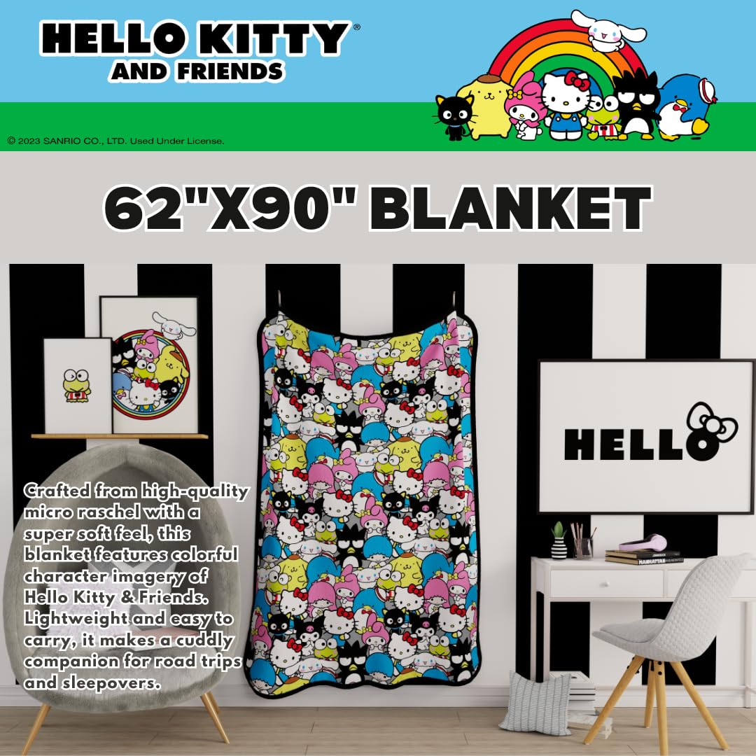 Franco Collectibles Hello Kitty & Friends Bedding Super Soft Cozy Blanket, 62 in x 90 in, (Officially Licensed Product)