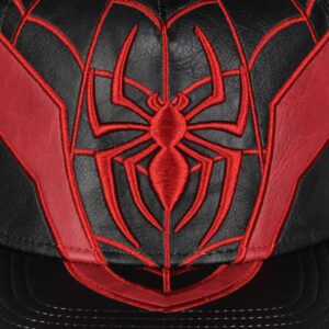 Marvel Comics Spider-Man Miles Morales Suit Embroidered Faux Leather Snapback Hat for Men and Women Black