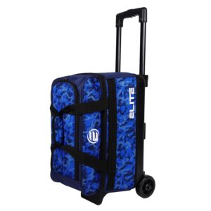 elite basic bowling bag double (2) ball roller with rolling wheels (navy camo)