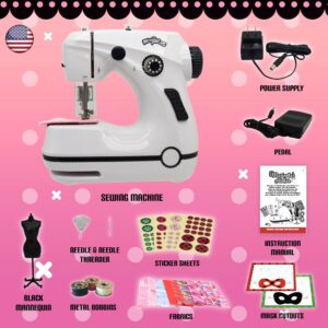 Miraculous Ladybug - Marinette's Mini Sewing Machine For Beginners And Kids, Dual Speed Portable Machine with Miraculous Fabric, Black Mannequin, Superhero Mask Cutouts, And Foot Pedal (Wyncor)