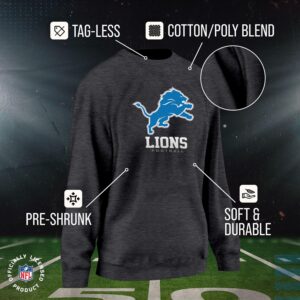 Team Fan Apparel Women's NFL Ultimate Fan Logo Slouchy Crewneck -Tagless Fleece Lightweight Pullover - Officially Licensed (Detroit Lions - Charcoal, Womens Medium)