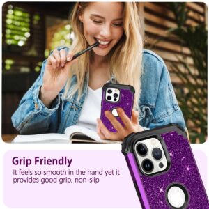 LONTECT for iPhone 13 Pro Max Case Glitter Sparkly Bling 3 in 1 Shockproof Heavy Duty Full Body Sturdy Protective Case for Apple iPhone 13 Pro Max with 2 Screen Protector+Camera Protector,Dark Purple