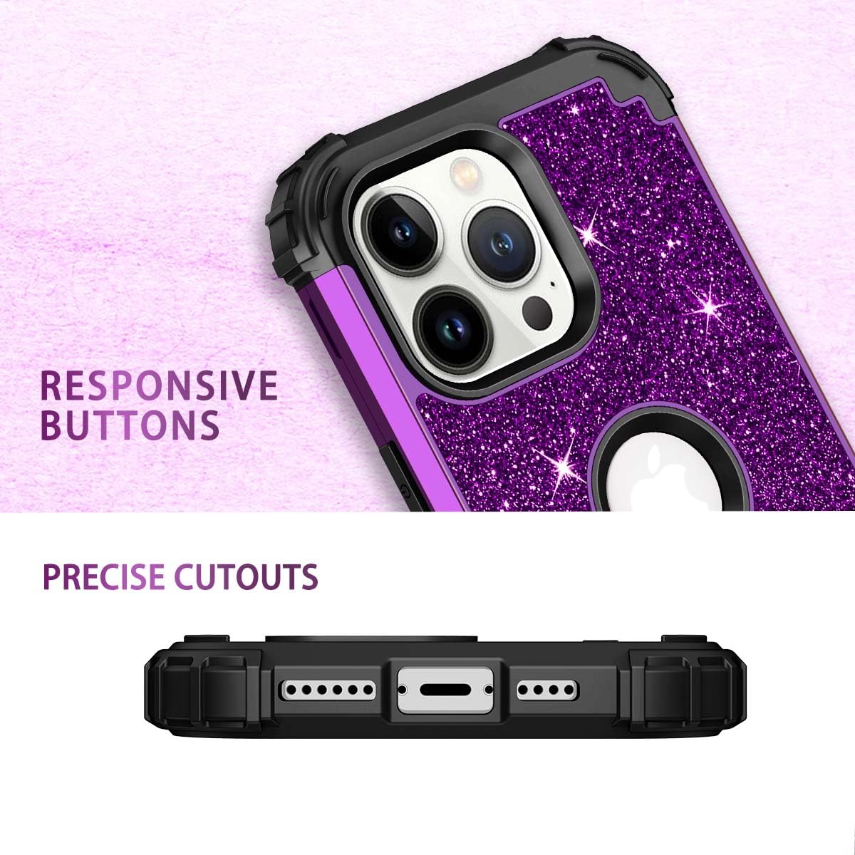 LONTECT for iPhone 13 Pro Max Case Glitter Sparkly Bling 3 in 1 Shockproof Heavy Duty Full Body Sturdy Protective Case for Apple iPhone 13 Pro Max with 2 Screen Protector+Camera Protector,Dark Purple