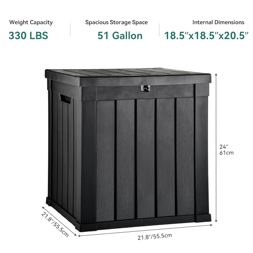 YITAHOME Deck Box, 51 Gallon Weather Resistant Outdoor Storage Container for Patio Cushions, Pool Supplies, Garden Tools, Lockable Lid and Side Handles, Black