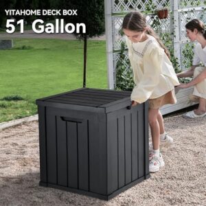 YITAHOME Deck Box, 51 Gallon Weather Resistant Outdoor Storage Container for Patio Cushions, Pool Supplies, Garden Tools, Lockable Lid and Side Handles, Black