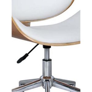 Benjara BM304614 23 in. White Faux Leather Curved Wood Seat & Back Swivel Office Chair