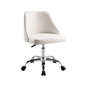 benjara bm304674 22 in. yim faux leather adjustable swivel office chair - white chrome base & black