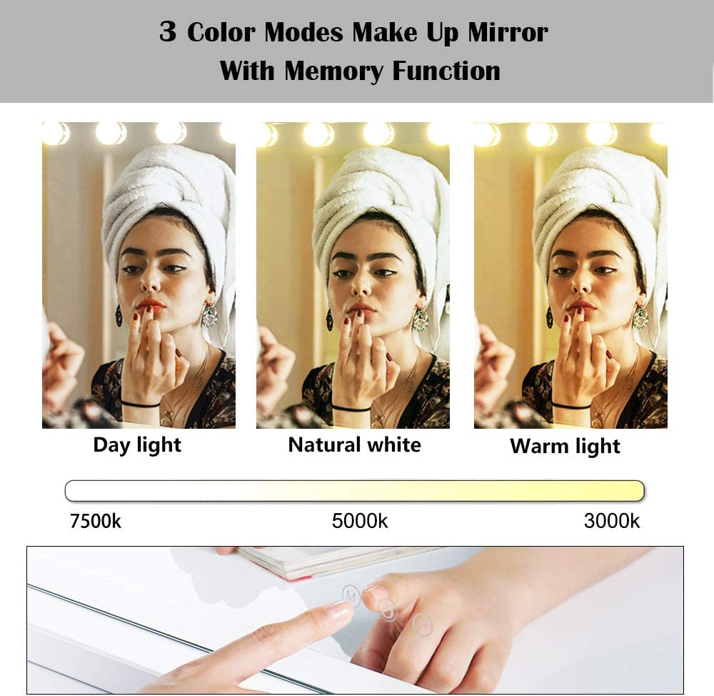 BENDIC 22.8"x 18.1" Vanity Mirror Makeup Mirror with Lights,10X Large Hollywood Lighted Vanity Mirror with 15 Dimmable LED Bulbs,3 Color Modes,Touch Control for Bedroom,Tabletop or Wall-Mounted