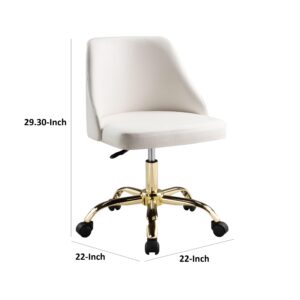 Benjara BM304672 22 in. Yim Adjustable Swivel Office Chair with Faux Leather Gold Metal & White