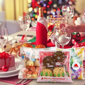 YVPSI 300 Pcs Christmas Candy Bags Self Adhesive Holiday Treat Cookie Bags Christmas Cellophane Bags Candy Bags Xmas Cellophane Treat Bags Plastic Coo