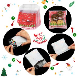 YVPSI 300 Pcs Christmas Candy Bags Self Adhesive Holiday Treat Cookie Bags Christmas Cellophane Bags Candy Bags Xmas Cellophane Treat Bags Plastic Coo