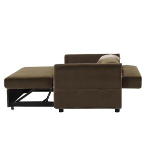 Lunanniu 57.1 Convertible Sleeper Sofa Bed, Loveseat Sleeper Couch Dutch Velvet Deep Seat with Pull-Out Bed, Small Love Seat with 3-Reclining-Position Backrest for Living Room Office Brown