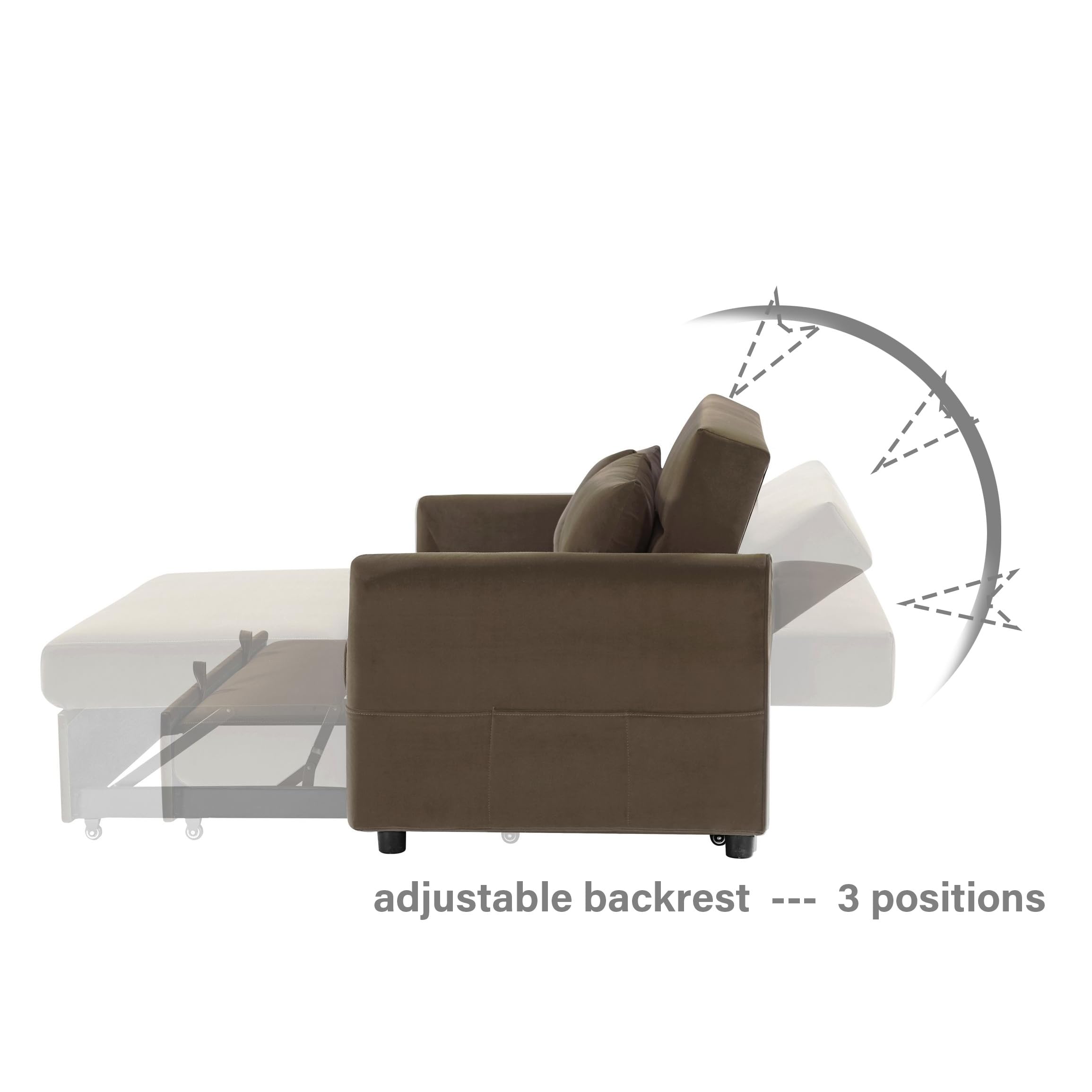 Lunanniu 57.1 Convertible Sleeper Sofa Bed, Loveseat Sleeper Couch Dutch Velvet Deep Seat with Pull-Out Bed, Small Love Seat with 3-Reclining-Position Backrest for Living Room Office Brown