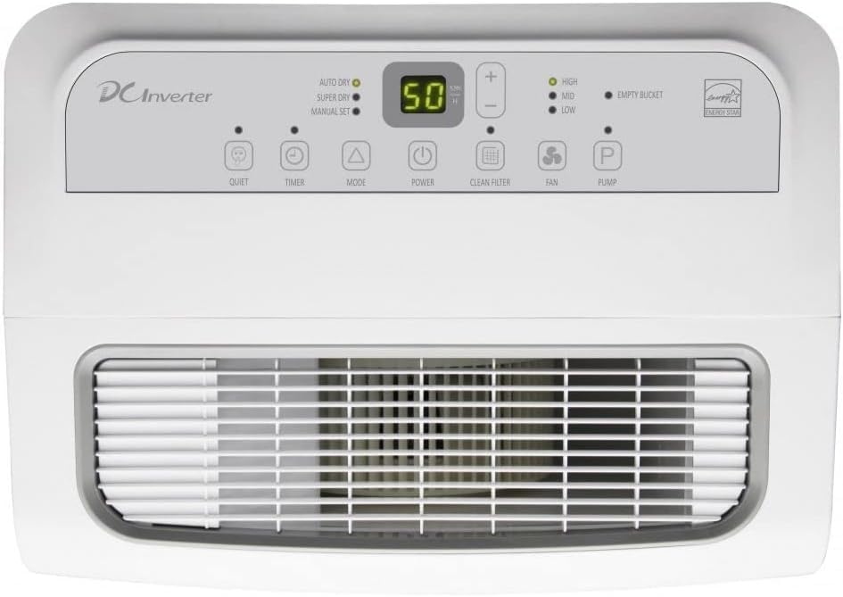 Hisense 60-Pint Capacity, 1500 sq.ft. coverage, 3-Speed Inverter Dehumidifier with Built-in Pump, Industrial-grade dehumidifier, Quite 36 dBA, 115v - DH10019TP1WG (Renewed)