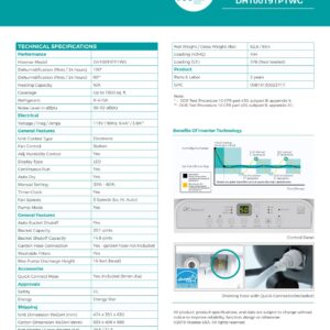 Hisense 60-Pint Capacity, 1500 sq.ft. coverage, 3-Speed Inverter Dehumidifier with Built-in Pump, Industrial-grade dehumidifier, Quite 36 dBA, 115v - DH10019TP1WG (Renewed)