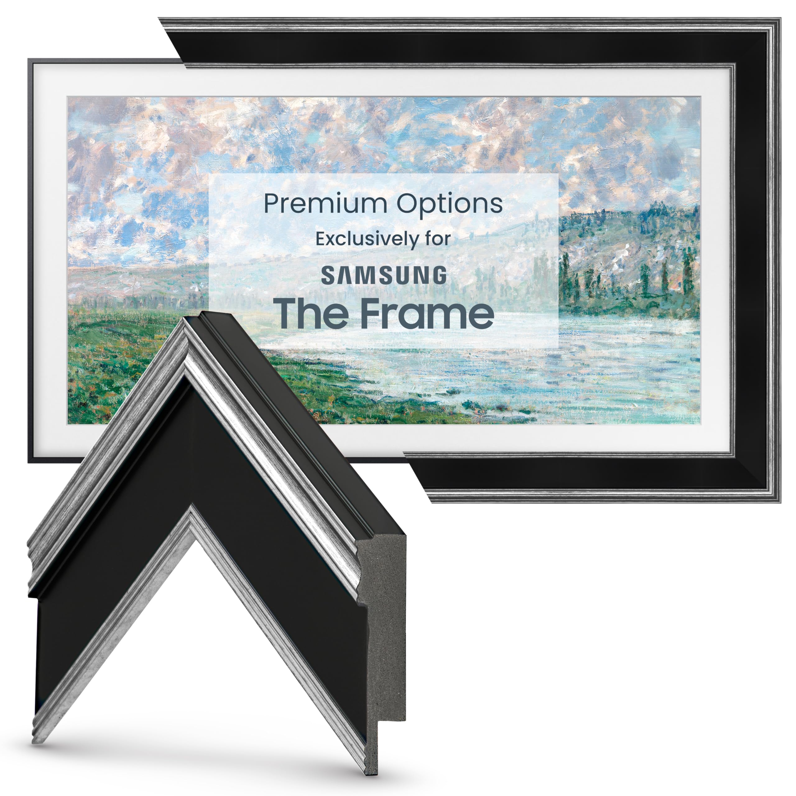 Frame My TV Deco TV Frames - Antique Silver & Black Smart Frame Compatible ONLY with Samsung The Frame TV (Fits 2021-2024 Frame TV, 55")