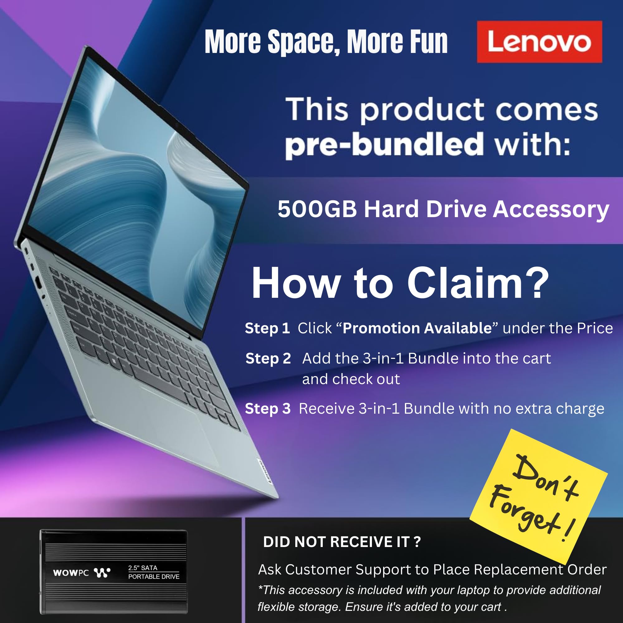 Lenovo Newest V14 Gen-4 Laptop for Business or Student, 1TB SSD Storage, AMD Ryzen 5 7520U (Beat i5-1135G7), 14" FHD Display, Dolby Audio,HDMI,Type-C,Ethernet,Win11 PRO,w/WOWPC 500GB Hard Drive Bundle