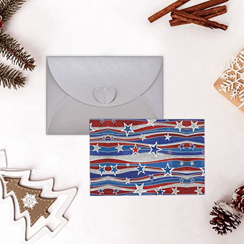 MQGMZ Patriotic Stars Strips Independence Day Print Holiday Greeting Cards Blank Note Cards With Envelopes For All Occasions Birthdays