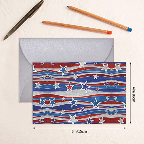 MQGMZ Patriotic Stars Strips Independence Day Print Holiday Greeting Cards Blank Note Cards With Envelopes For All Occasions Birthdays