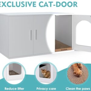 Amunrbrek Cat Litter Box Enclosure Furniture as End Side Table, Stackable Litter Box Furniture with Front-entry Cat Door (White)