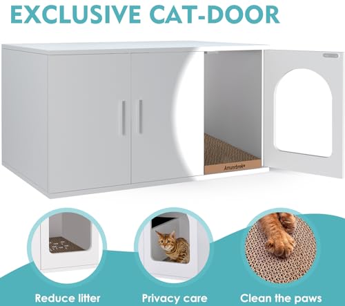 Amunrbrek Cat Litter Box Enclosure Furniture as End Side Table, Stackable Litter Box Furniture with Front-entry Cat Door (White)