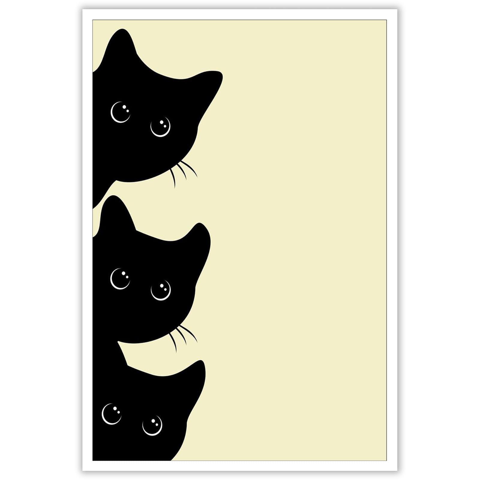 BFADMN Cute Abstract Poster of Three Peeking Kittens Funky Black Cat Canvas Wall Art Funny Vintage Famous Print Painting Animal Nature Aesthetic Decor Baby Kid's Room Bedroom 12x16in Unframed