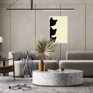 BFADMN Cute Abstract Poster of Three Peeking Kittens Funky Black Cat Canvas Wall Art Funny Vintage Famous Print Painting Animal Nature Aesthetic Decor Baby Kid's Room Bedroom 12x16in Unframed