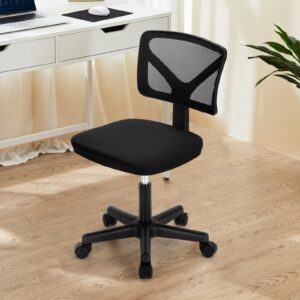 Sweetcrispy Armless Desk Chair - Small Home Office Chair with Wheels, Mesh Low Back Task Chair with Lumbar Support and Wheels, Adjustable Height 360° Rolling Swivel Computer Chair Without Arm