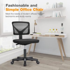 Sweetcrispy Armless Desk Chair - Small Home Office Chair with Wheels, Mesh Low Back Task Chair with Lumbar Support and Wheels, Adjustable Height 360° Rolling Swivel Computer Chair Without Arm