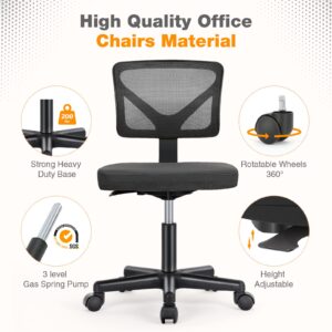 Sweetcrispy Armless Desk Chair - Small Home Office Chair with Wheels, Mesh Low Back Task Chair with Lumbar Support and Wheels, Adjustable Height 360° Rolling Swivel Computer Chair Without Arm