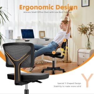 Sweetcrispy Armless Desk Chair - Small Home Office Chair with Wheels, Mesh Low Back Task Chair with Lumbar Support and Wheels, Adjustable Height 360° Rolling Swivel Computer Chair Without Arm