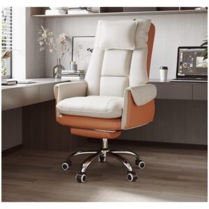 Home Office Desk Chairs, Swivel Chair Leather Home Reclining Office Chair, Comfortable Ergonomic Gaming Chair, Lift Swivel Chair (Color : White Orange, Size : Foot Pedal)