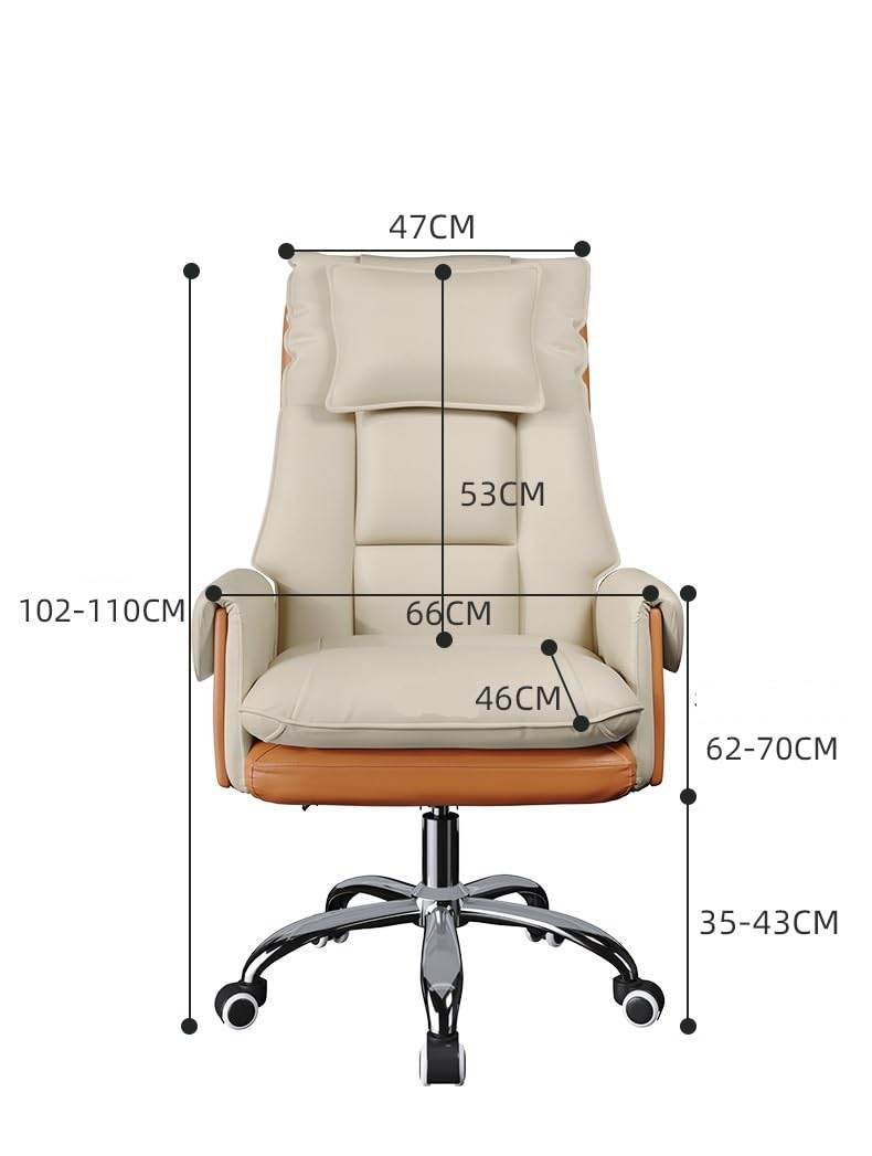 Home Office Desk Chairs, Swivel Chair Leather Home Reclining Office Chair, Comfortable Ergonomic Gaming Chair, Lift Swivel Chair (Color : White Orange, Size : Foot Pedal)