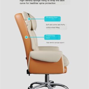 Home Office Desk Chairs, Swivel Chair Leather Home Reclining Office Chair, Comfortable Ergonomic Gaming Chair, Lift Swivel Chair (Color : White Orange, Size : Foot Pedal)