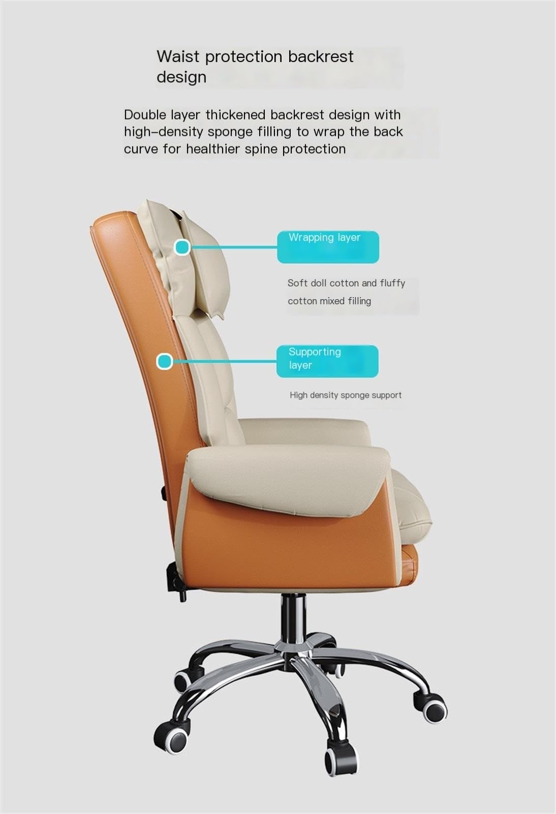 Home Office Desk Chairs, Swivel Chair Leather Home Reclining Office Chair, Comfortable Ergonomic Gaming Chair, Lift Swivel Chair (Color : White Orange, Size : Foot Pedal)