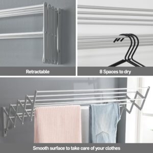 SOH DESIGN Wall Mount Clothes Drying Rack, Aluminum 8 Rods Expandable Wall Drying Rack for Laundry, Bathroom, Balcony, Indoor-Outdoor Use, 24 in wide