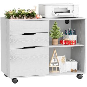 sweetcrispy organizer vertical office mobile lateral filing cabinet printer stand with adjustable storage shelves for kids room, small space, bedroom, 31.34" x 15.75" x 24.41", whitewood