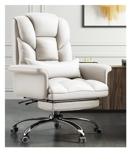 FrYsky Home Office Desk Chairs, Swivel Chair Leather Sofa Chair Reclining Leisure Chair Home Office Computer Lift Swivel Chair (Color : Off-White, Size : Foot Pedal)