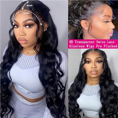 Smilulu 26 Inch 13x4 HD Lace Front Wigs Human Hair 180% Density Body Wave Lace Front Wigs Human Hair Pre Plucked 13x4 Hd Lace Frontal Wigs Human Hair Hd Lace Front Wigs for Black Women Human Hair