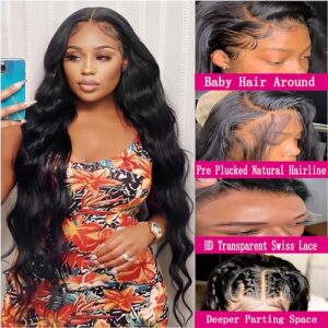 Smilulu 26 Inch 13x4 HD Lace Front Wigs Human Hair 180% Density Body Wave Lace Front Wigs Human Hair Pre Plucked 13x4 Hd Lace Frontal Wigs Human Hair Hd Lace Front Wigs for Black Women Human Hair